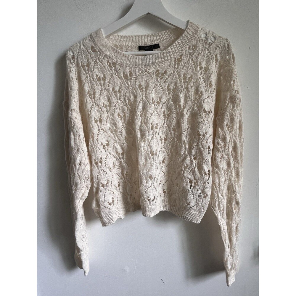 Forever 21 Cropped Open Knit Sweater Medium Cream Ivory Fairy Boho Peasant